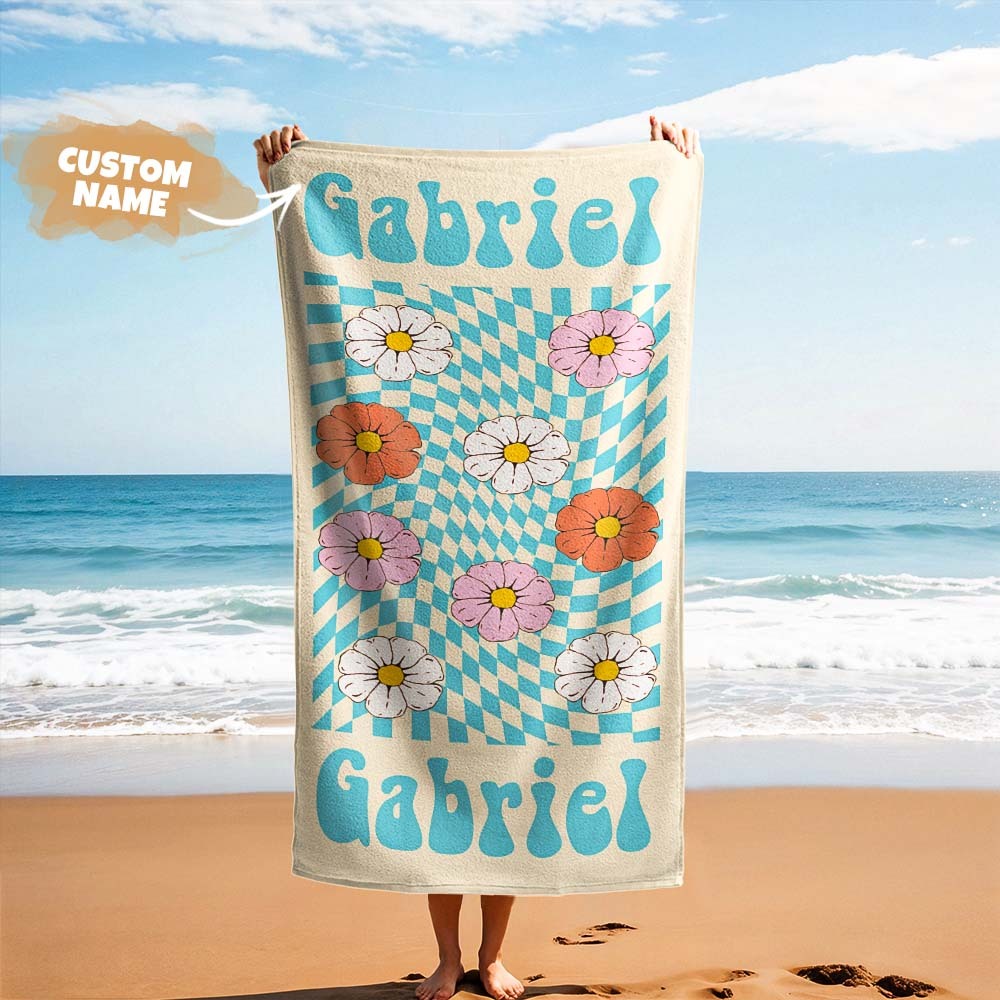 Serviette De Plage Rétro Multi-styles, Nom Personnalisé, Serviette De Bain, Serviette De Piscine Personnalisée, Serviette De Plage Avec Nom À L'extérieur, Cadeau De Vacances D'anniversaire - MaPhotochaussetteFr