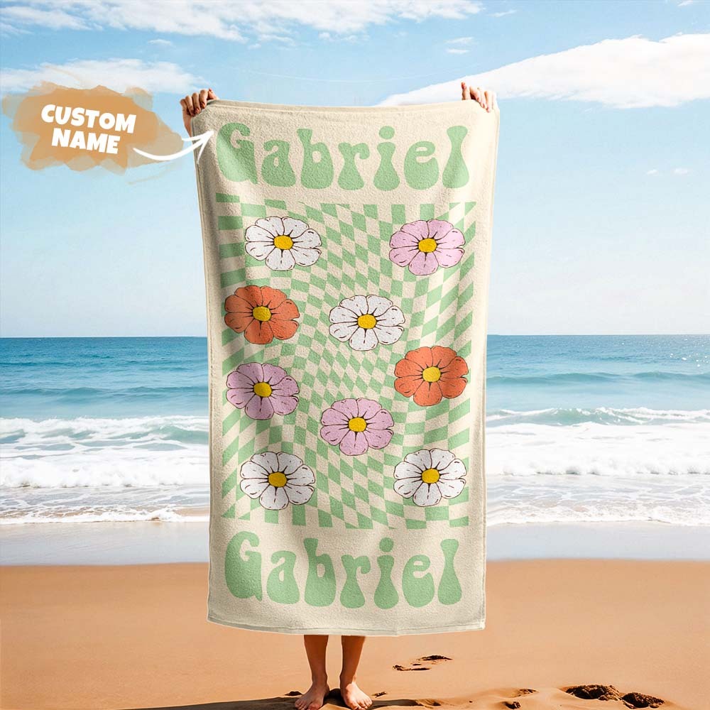 Serviette De Plage Rétro Multi-styles, Nom Personnalisé, Serviette De Bain, Serviette De Piscine Personnalisée, Serviette De Plage Avec Nom À L'extérieur, Cadeau De Vacances D'anniversaire - MaPhotochaussetteFr
