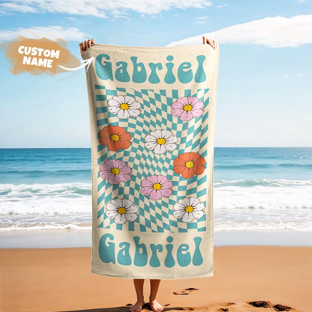 Serviette De Plage Rétro Multi-styles, Nom Personnalisé, Serviette De Bain, Serviette De Piscine Personnalisée, Serviette De Plage Avec Nom À L'extérieur, Cadeau De Vacances D'anniversaire - MaPhotochaussetteFr