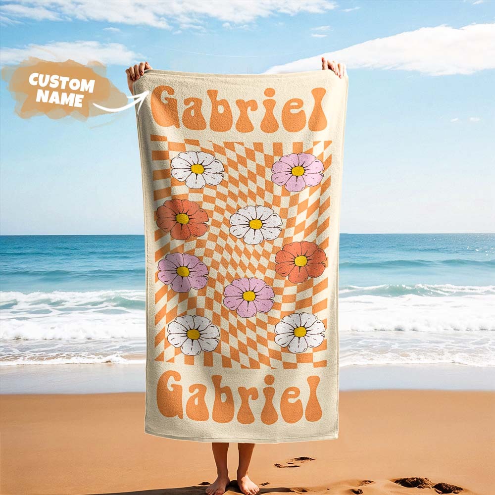 Serviette De Plage Rétro Multi-styles, Nom Personnalisé, Serviette De Bain, Serviette De Piscine Personnalisée, Serviette De Plage Avec Nom À L'extérieur, Cadeau De Vacances D'anniversaire - MaPhotochaussetteFr