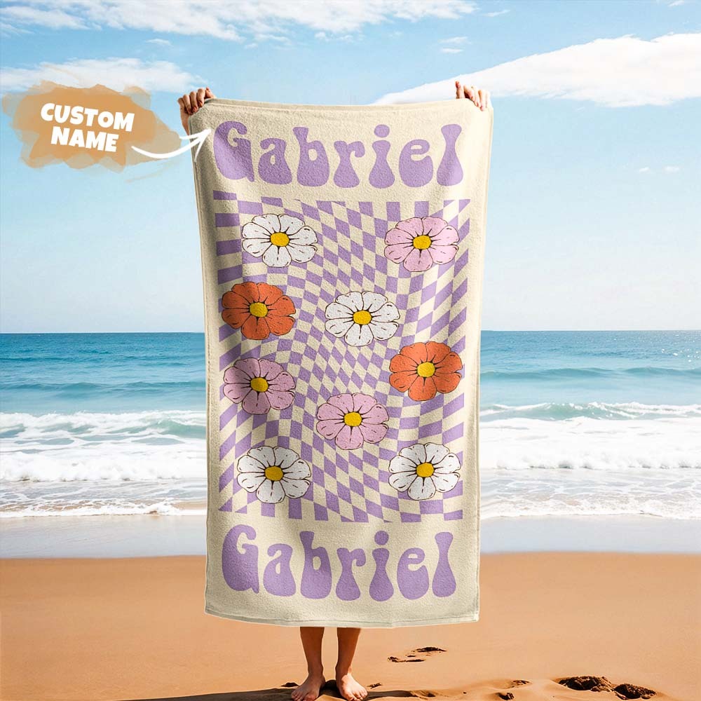 Serviette De Plage Rétro Multi-styles, Nom Personnalisé, Serviette De Bain, Serviette De Piscine Personnalisée, Serviette De Plage Avec Nom À L'extérieur, Cadeau De Vacances D'anniversaire - MaPhotochaussetteFr