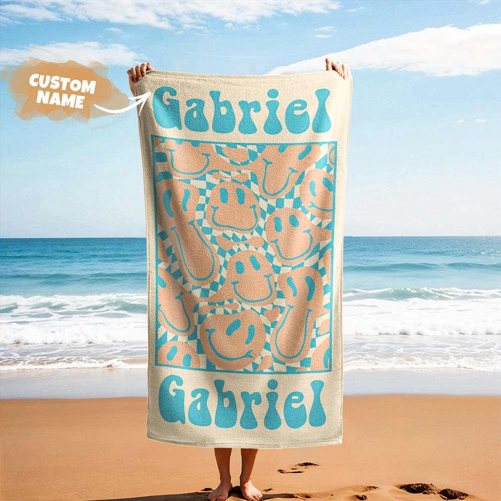 Serviette De Plage Rétro Multi-styles, Nom Personnalisé, Serviette De Bain, Serviette De Piscine Personnalisée, Serviette De Plage Avec Nom À L'extérieur, Cadeau De Vacances D'anniversaire - MaPhotochaussetteFr