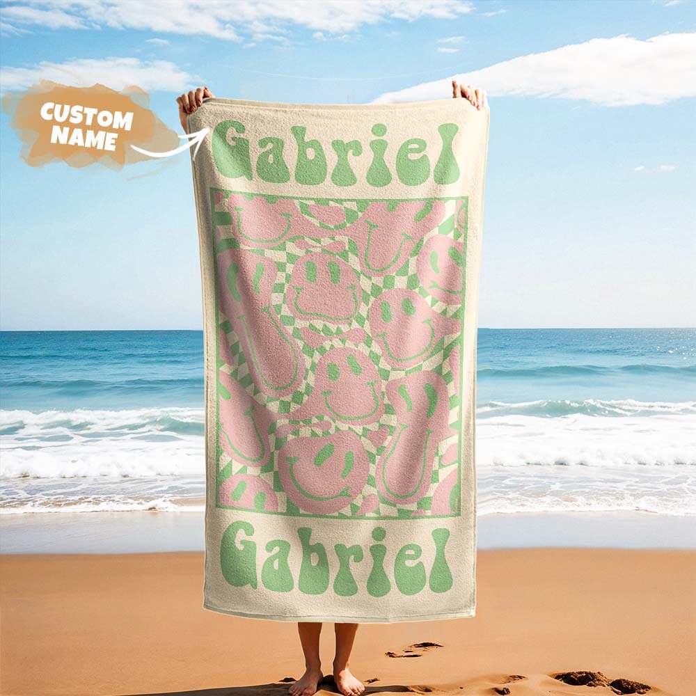 Serviette De Plage Rétro Multi-styles, Nom Personnalisé, Serviette De Bain, Serviette De Piscine Personnalisée, Serviette De Plage Avec Nom À L'extérieur, Cadeau De Vacances D'anniversaire - MaPhotochaussetteFr