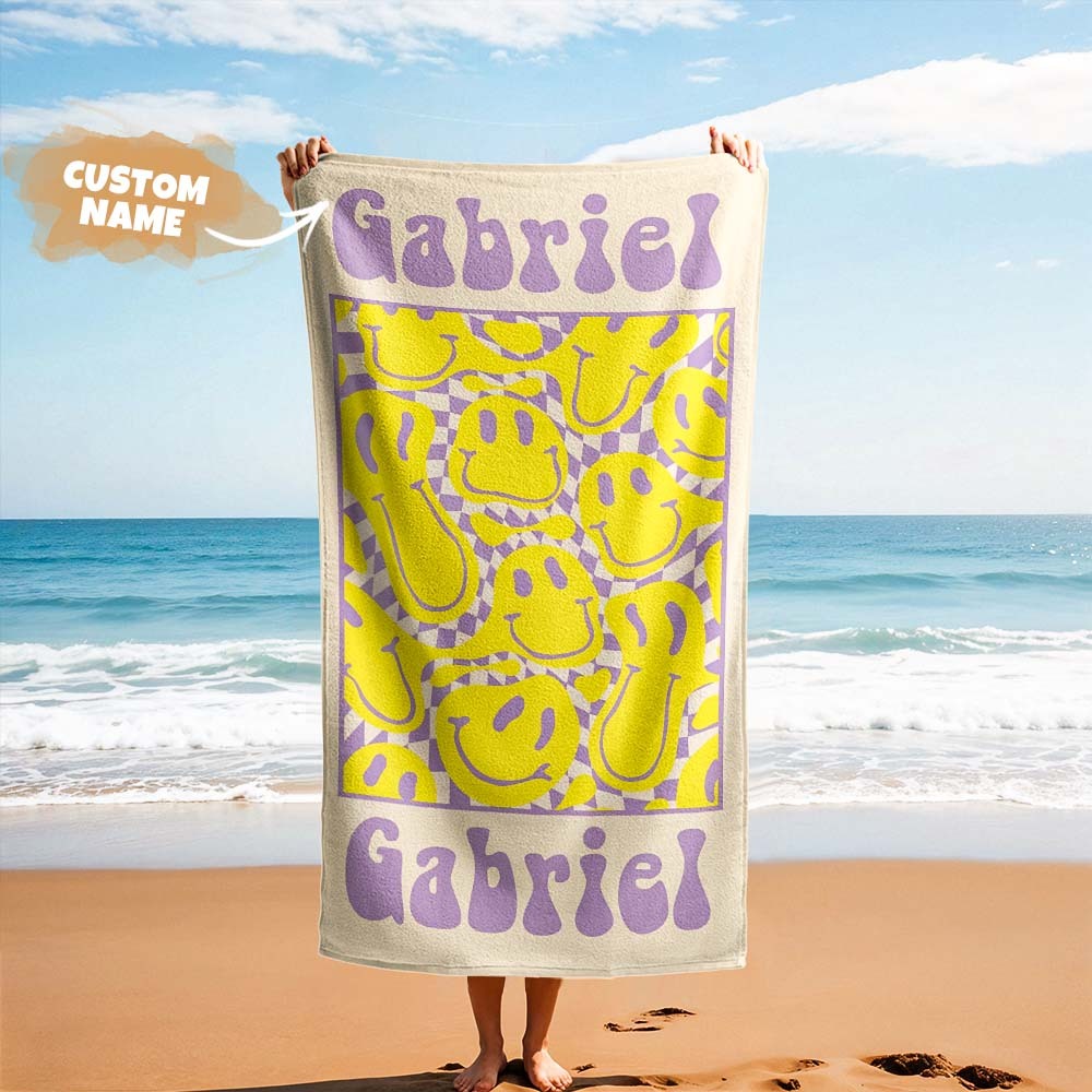 Serviette De Plage Rétro Multi-styles, Nom Personnalisé, Serviette De Bain, Serviette De Piscine Personnalisée, Serviette De Plage Avec Nom À L'extérieur, Cadeau De Vacances D'anniversaire - MaPhotochaussetteFr