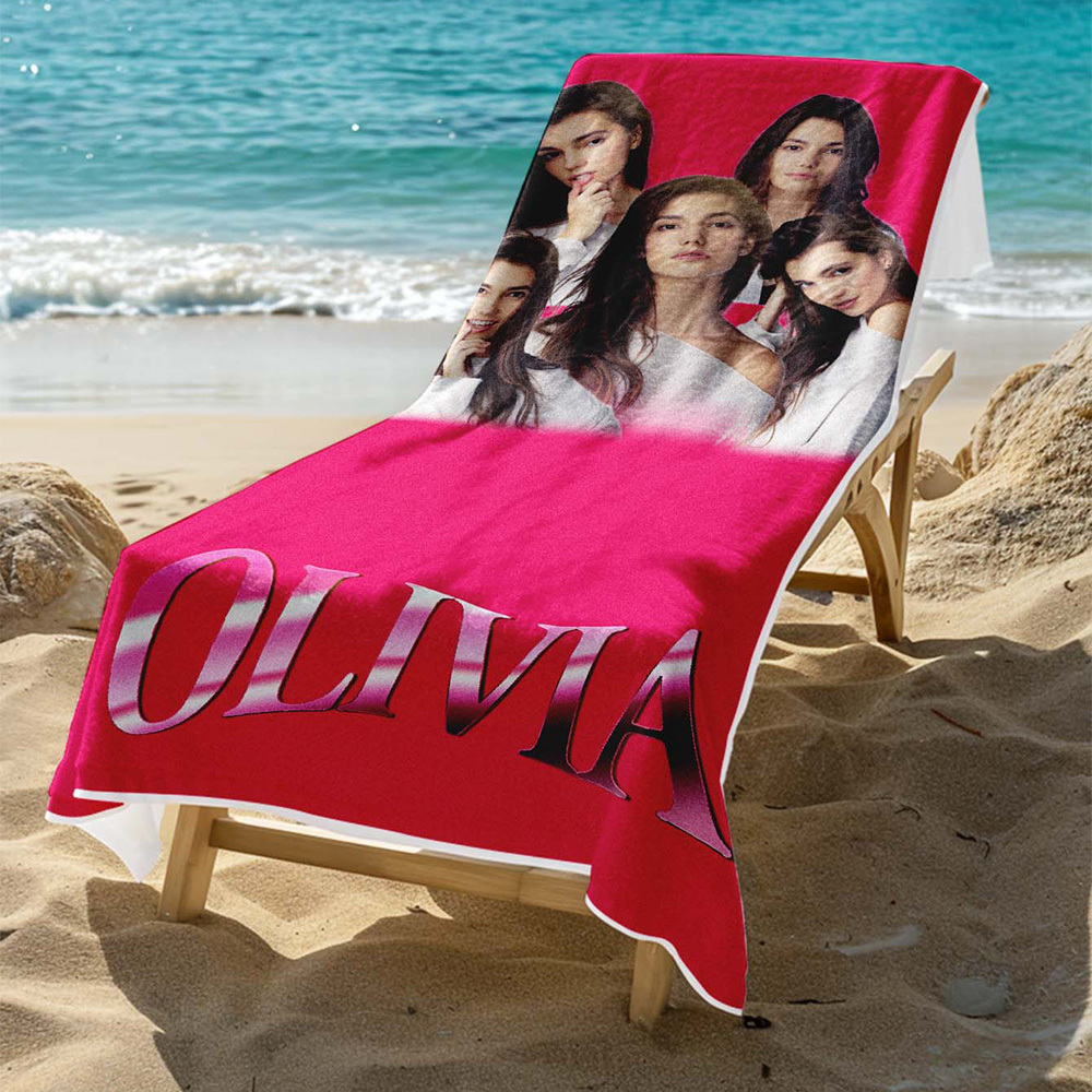 Serviette De Plage Photo Personnalisée Serviette De Plage Colorée Multi-faces Idée Cadeau Amusante D'été Serviette De Plage Rose - MaPhotochaussetteFr