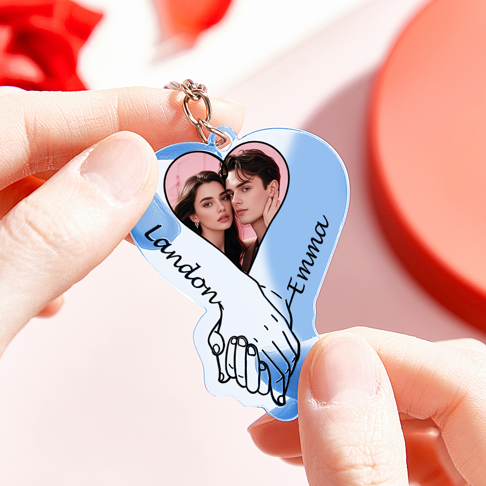 Porte-clés Photo Acrylique Personnalisé Télécharger Photo Anniversaire De Couples Se Tenant La Main - MaPhotochaussetteFr