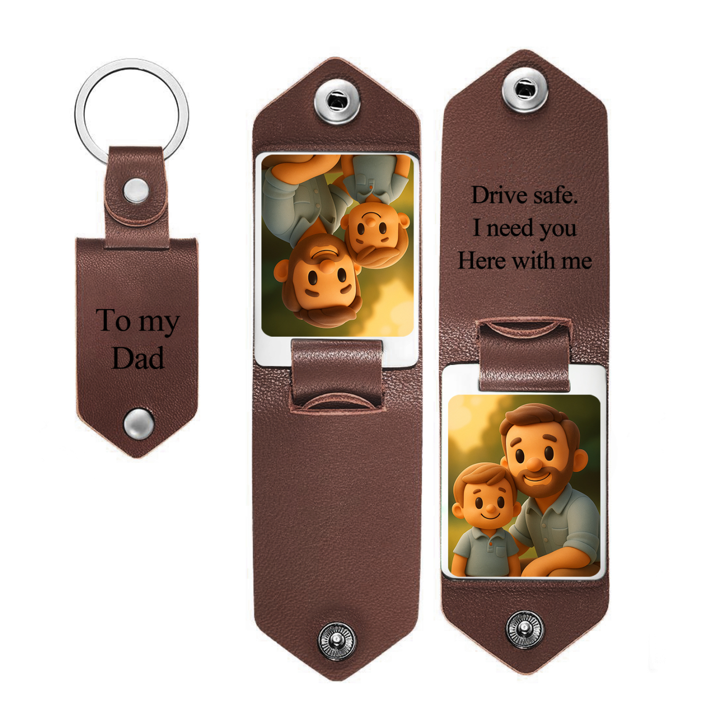 Porte-clés Personnalisé En Cuir Avec Photo De Dessin Animé Pour Papa, Texte Gravé Personnalisé, Porte-clés Commémoratif, Cadeaux Pour La Fête Des Pères - MaPhotochaussetteFr