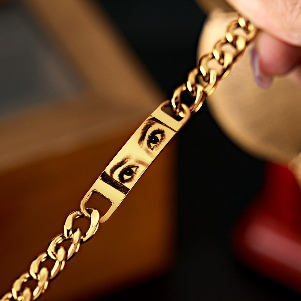 Bracelet Photo Personnalisé Pour Couple - Souvenir Gravé Au Laser En Acier Inoxydable, Cadeau D'anniversaire - MaPhotochaussetteFr