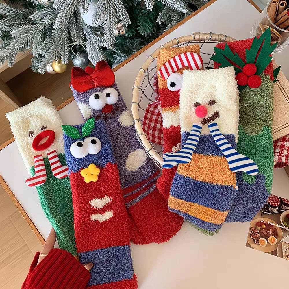 Chaussettes De Noël En Peluche Polaire Pour Femmes, Chaussettes De Sol D'hiver Pour La Maison, Cadeaux De Noël -