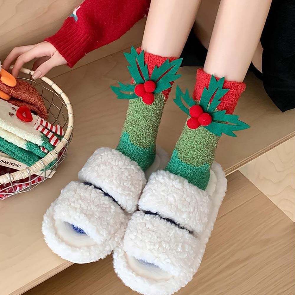 Chaussettes De Noël En Peluche Polaire Pour Femmes, Chaussettes De Sol D'hiver Pour La Maison, Cadeaux De Noël -