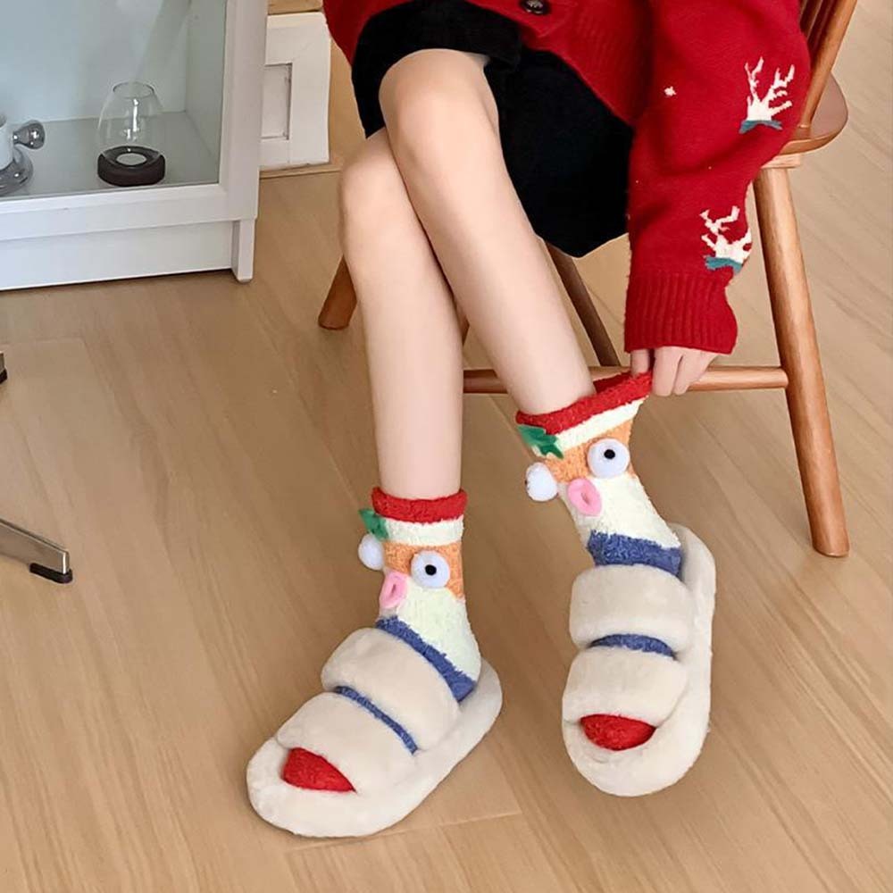 Chaussettes De Noël En Peluche Polaire Pour Femmes, Chaussettes De Sol D'hiver Pour La Maison, Cadeaux De Noël -