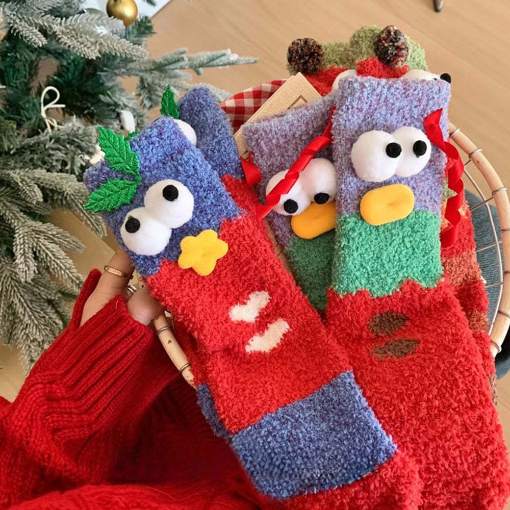 Chaussettes De Noël En Peluche Polaire Pour Femmes, Chaussettes De Sol D'hiver Pour La Maison, Cadeaux De Noël -