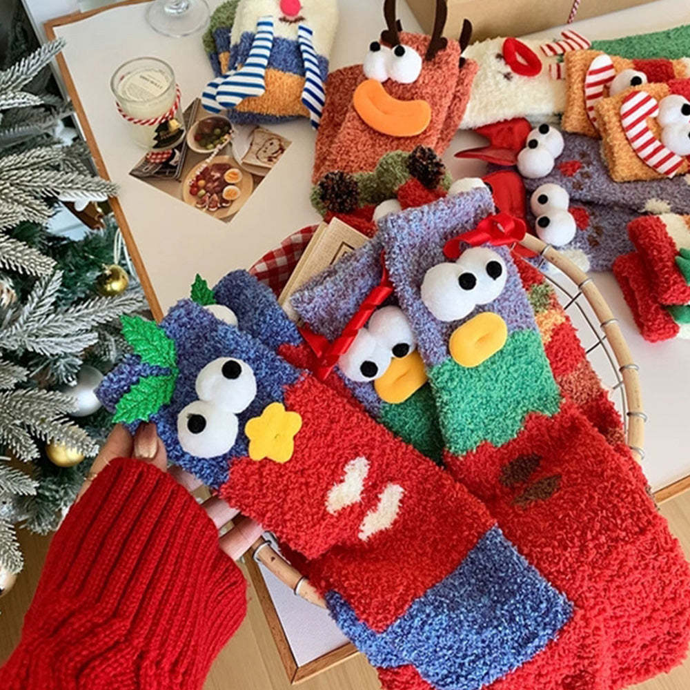 Chaussettes De Noël En Peluche Polaire Pour Femmes, Chaussettes De Sol D'hiver Pour La Maison, Cadeaux De Noël -