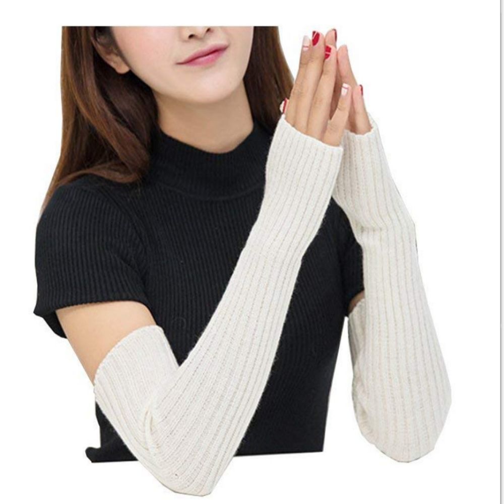 Couvre-bras Chaud Pour Femme En Laine Tricotée À Long Bras Avec Aiguille Plate Et Demi-doigts -
