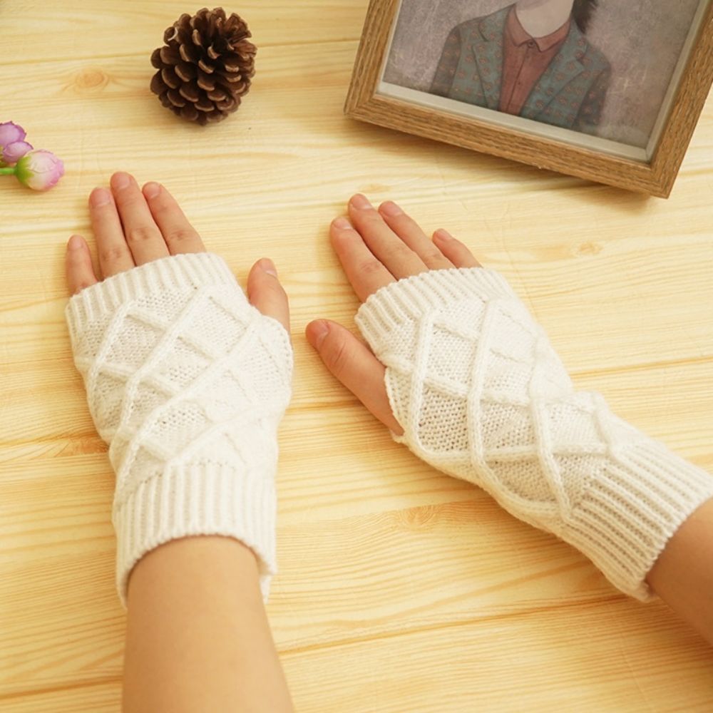 Gants Femme Hiver Demi Doigt Protection Chaud Et Froid Manches Courtes Tricotées -