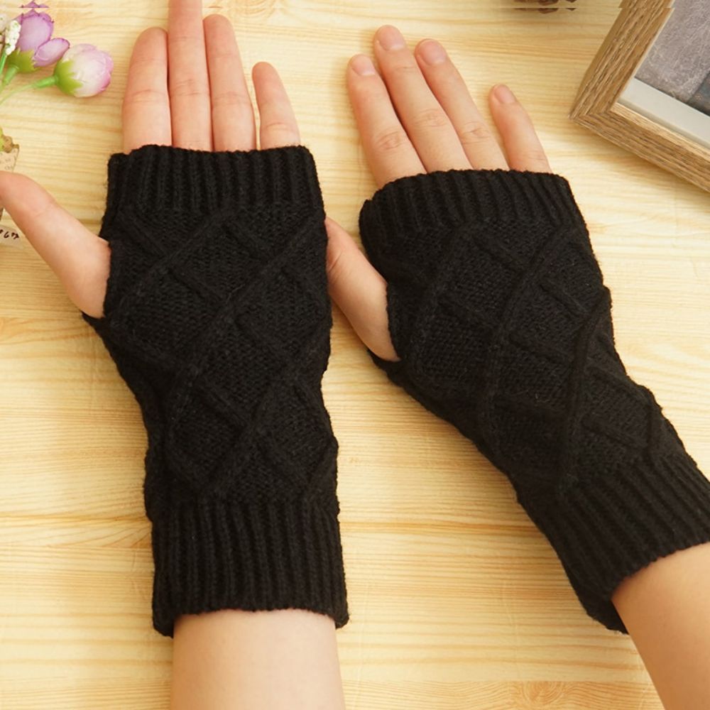 Gants Femme Hiver Demi Doigt Protection Chaud Et Froid Manches Courtes Tricotées -