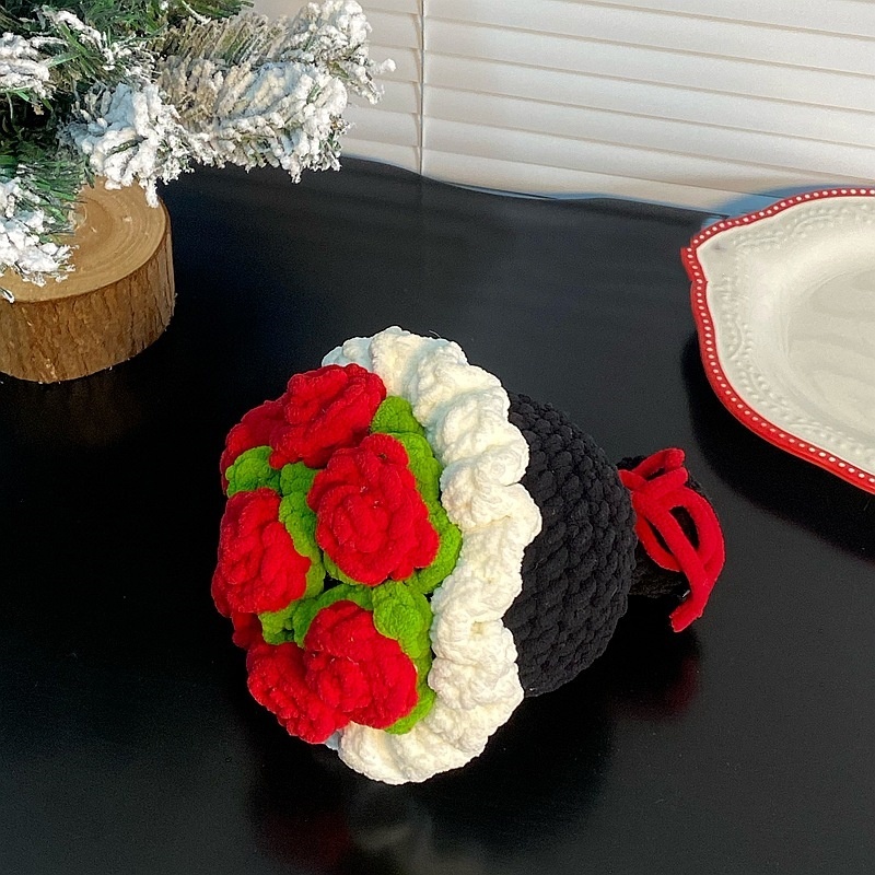 Ligne De Glace Tissée À La Main Tenant Un Bouquet De Roses, Matériel De Crochet Fait Maison, Cadeau D'anniversaire Pour La Fête Des Mères - MaPhotochaussetteFr