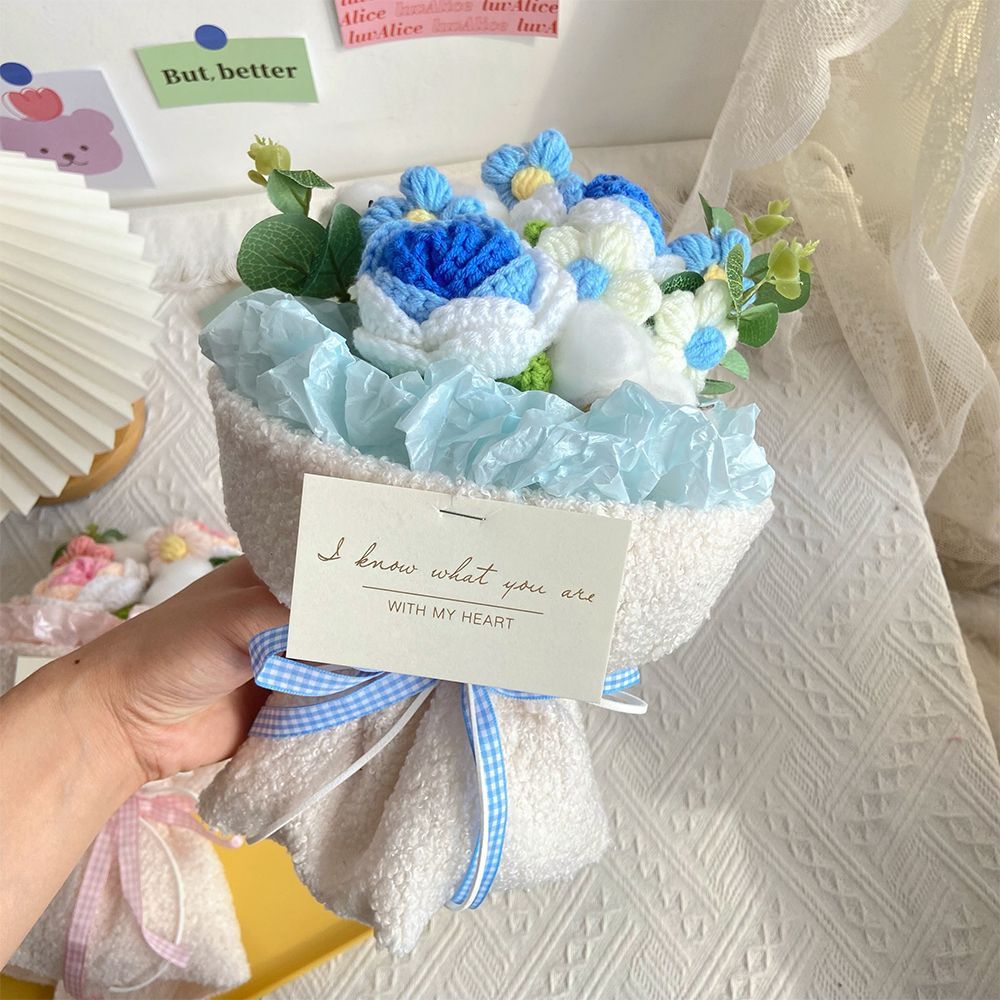 Bouquet De Fleurs Au Crochet Cadeau De Bouquet De Fleurs Tricotées À La Main Pour Elle -