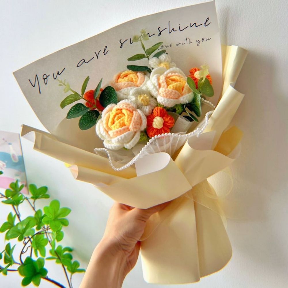 Bouquet De Fleurs Au Crochet Bouquet De Roses Tricotées À La Main Cadeau Pour Elle -