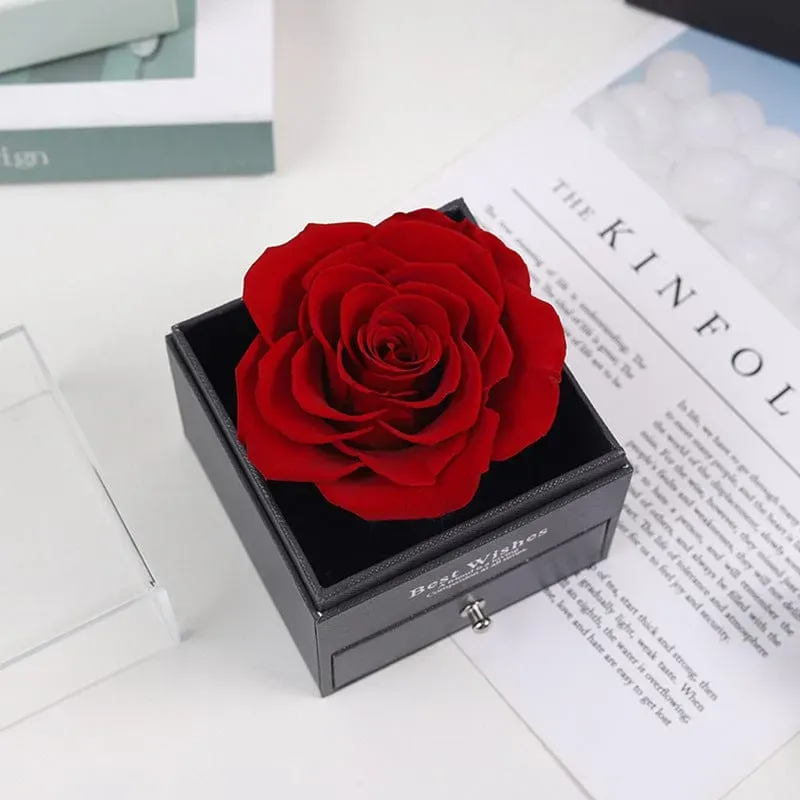 Coffret Cadeau De Bijoux Avec Une Véritable Rose Rouge Stabilisée, Un Cadeau Éternel Pour Elle - MaPhotochaussetteFr