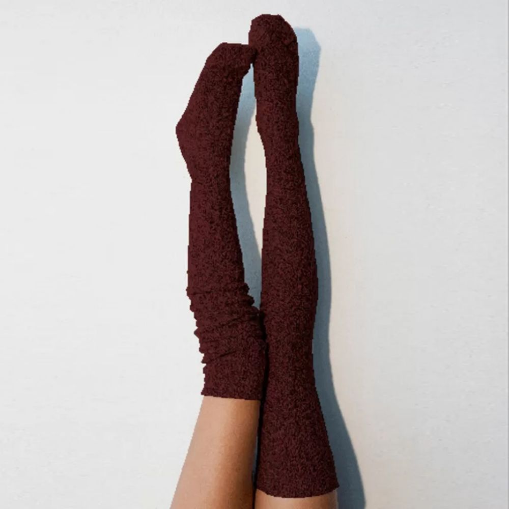 Jambières D'hiver Pour Femmes Bas De Couleur Unie Tricotés Sur Les Chaussettes Au Genou -