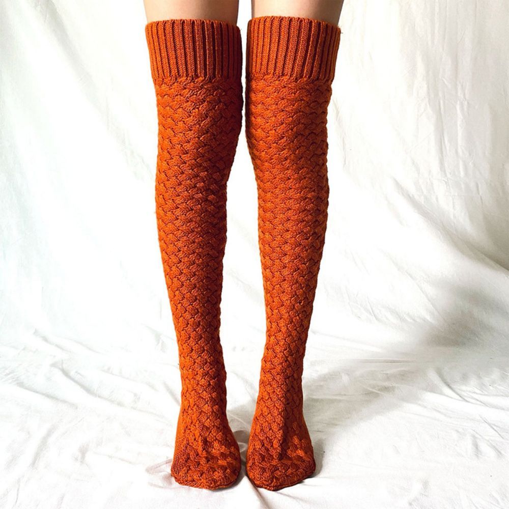 Women Winter Leg Warmers Solid Color Long Tube Over The Knee Pile Socks Knitted High Socks -