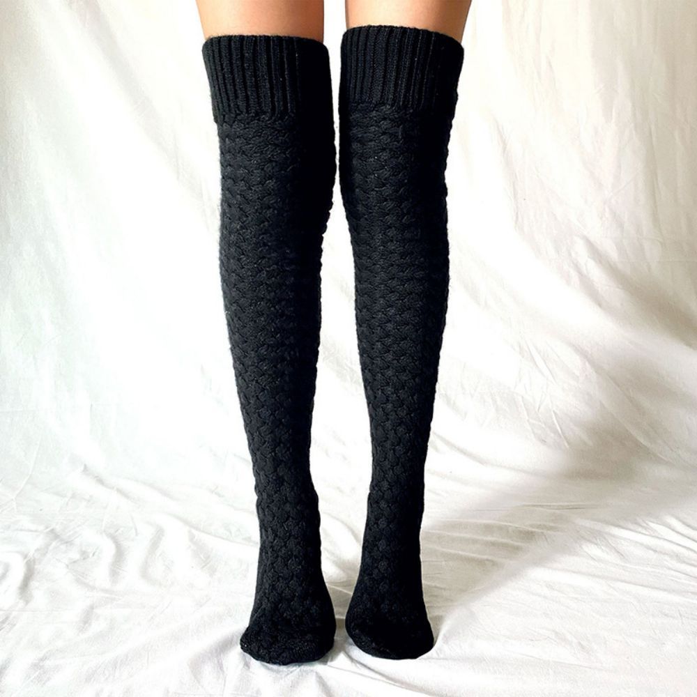 Women Winter Leg Warmers Solid Color Long Tube Over The Knee Pile Socks Knitted High Socks -