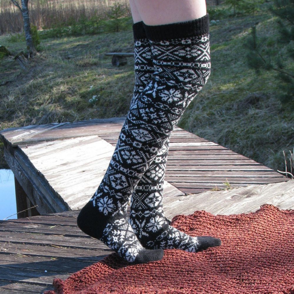 Women Winter Leg Warmers Knitted Christmas Snowflake Long Tube Over The Knee Socks -
