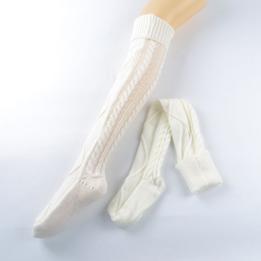 Chaussettes Losanges En Laine Tricotées Étendues Sur Les Chaussettes De Pile De Genou Femmes Hiver Chaud -