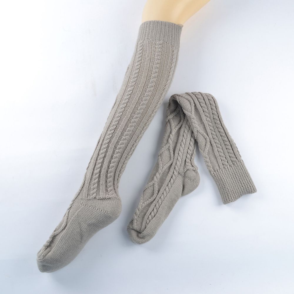 Chaussettes Losanges En Laine Tricotées Étendues Sur Les Chaussettes De Pile De Genou Femmes Hiver Chaud -