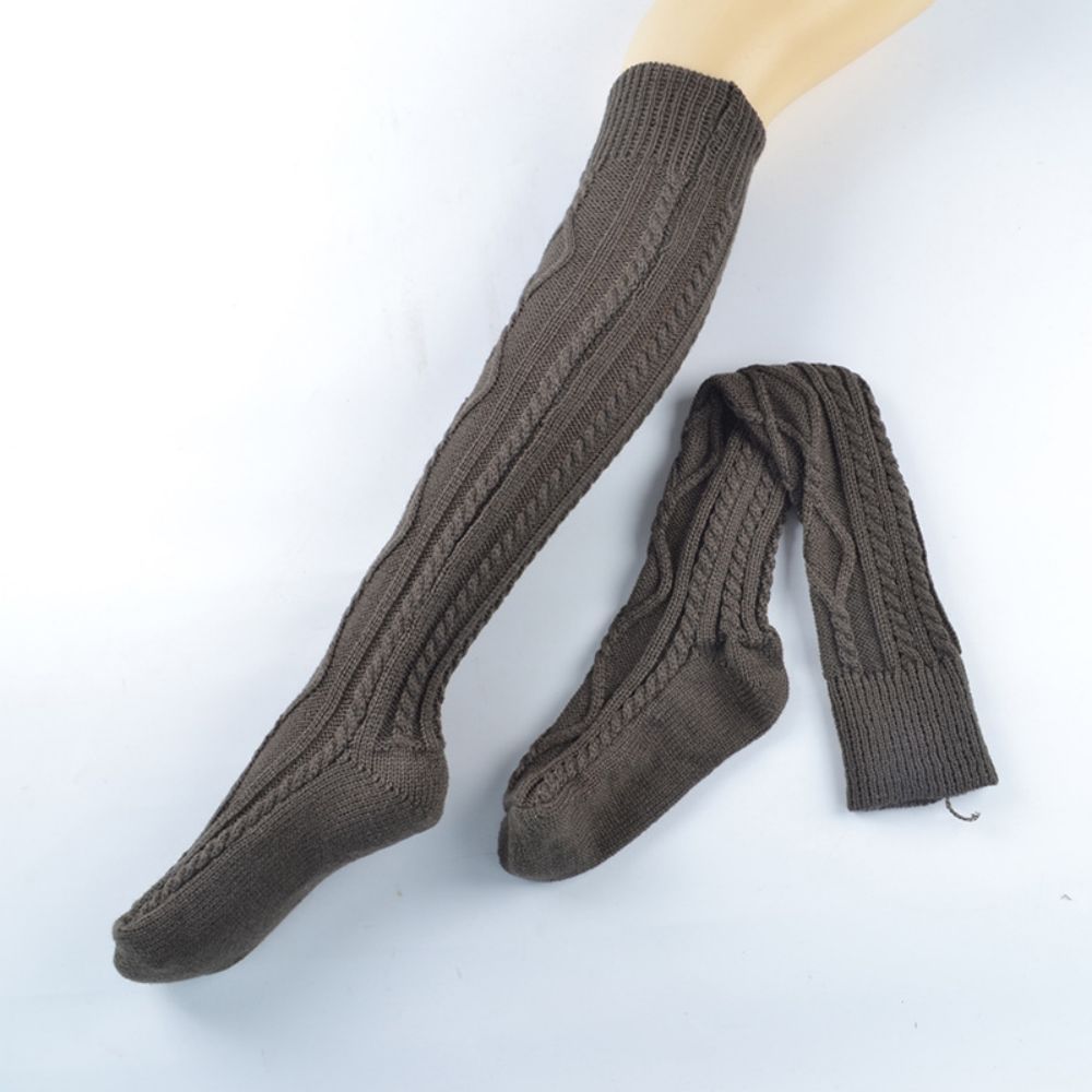 Chaussettes Losanges En Laine Tricotées Étendues Sur Les Chaussettes De Pile De Genou Femmes Hiver Chaud -