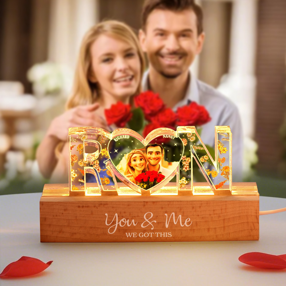 Veilleuse Fleur Personnalisée Pour Couple - MaPhotochaussetteFr
