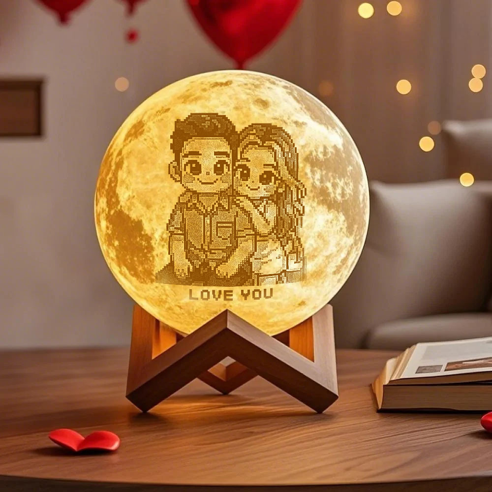 Lampe Lune Photo 3d Personnalisée Avec Votre Texte - Effet Anime Tactile 3 Couleurs - MaPhotochaussetteFr