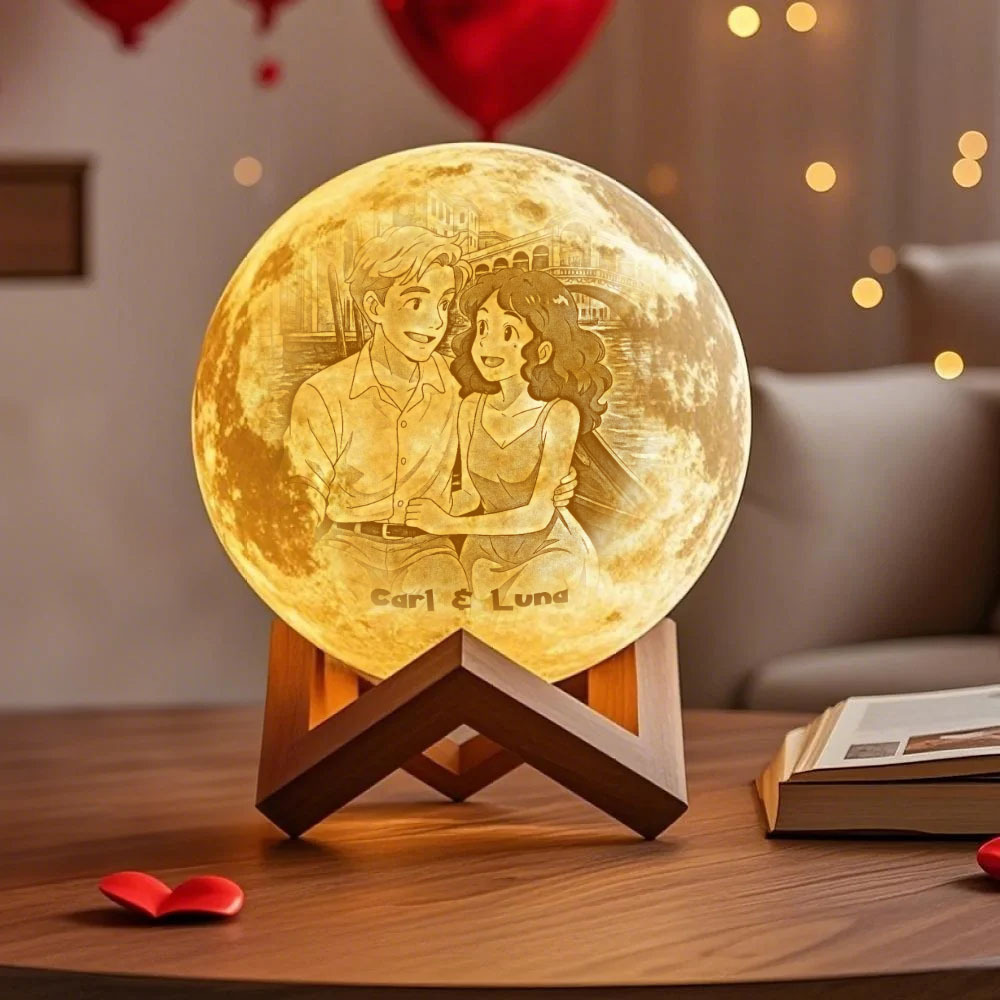 Lampe Lune Photo 3d Personnalisée Avec Votre Texte - Effet Anime Tactile 3 Couleurs - MaPhotochaussetteFr
