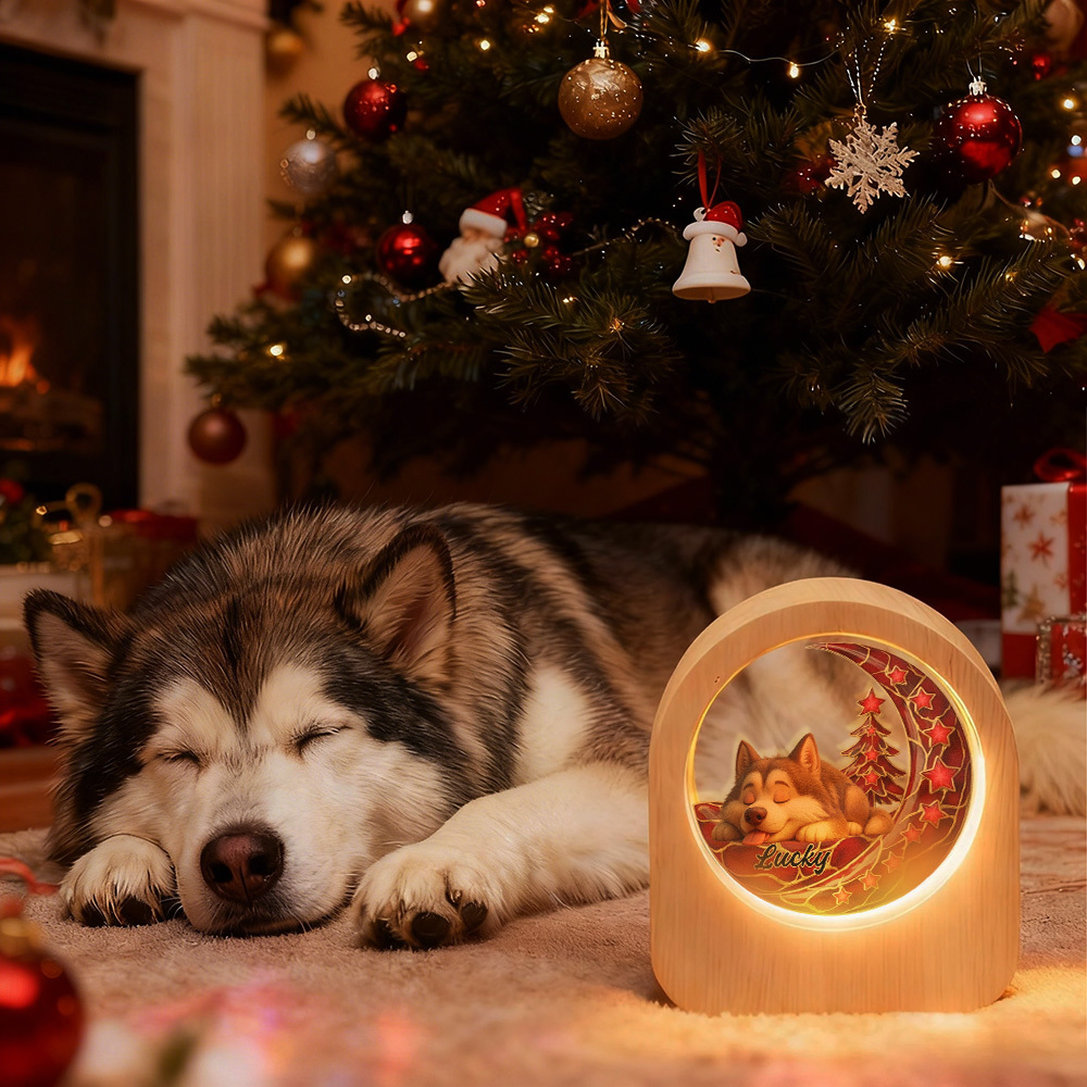 Veilleuse En Verre Personnalisée Avec Photo D'animal De Compagnie - Socle En Bois Et Lumière Led, Cadeau Unique Pour Les Amoureux Des Animaux, Anniversaire - MaPhotochaussetteFr