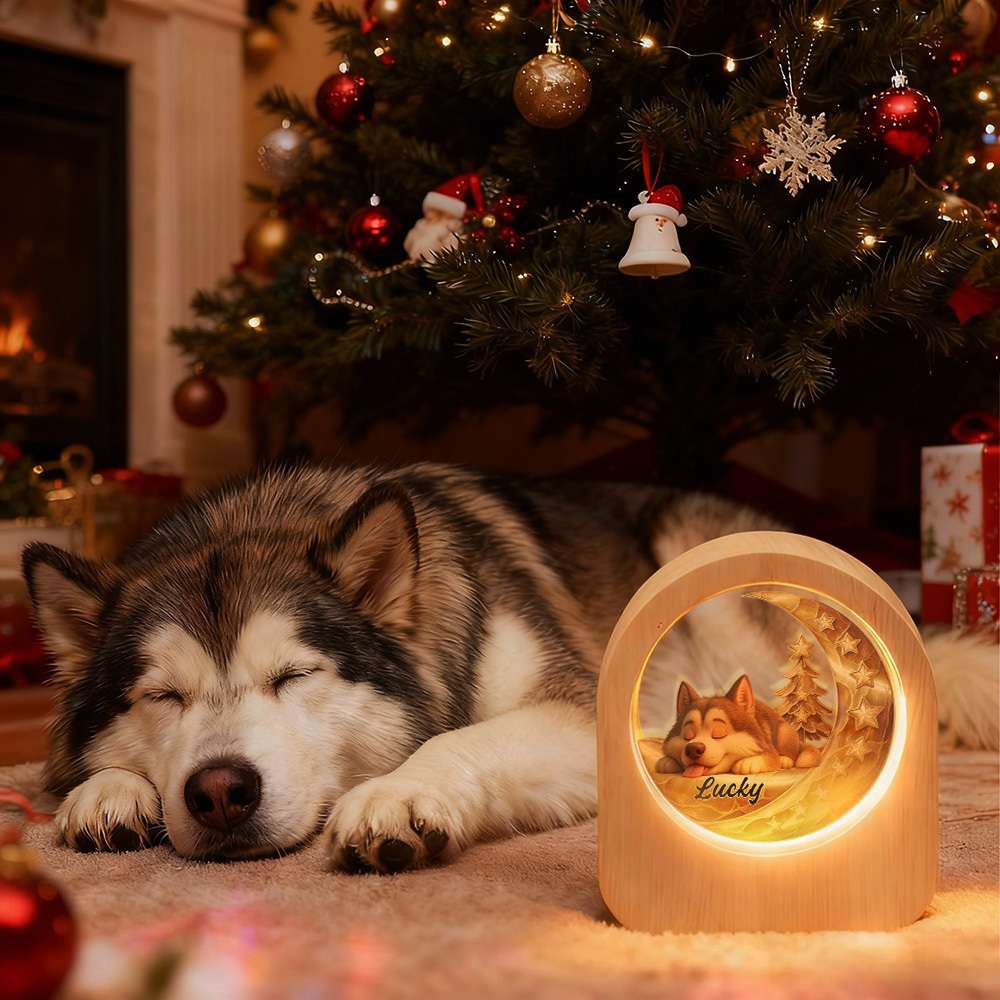 Veilleuse En Verre Personnalisée Avec Photo D'animal De Compagnie - Socle En Bois Et Lumière Led, Cadeau Unique Pour Les Amoureux Des Animaux, Anniversaire - MaPhotochaussetteFr