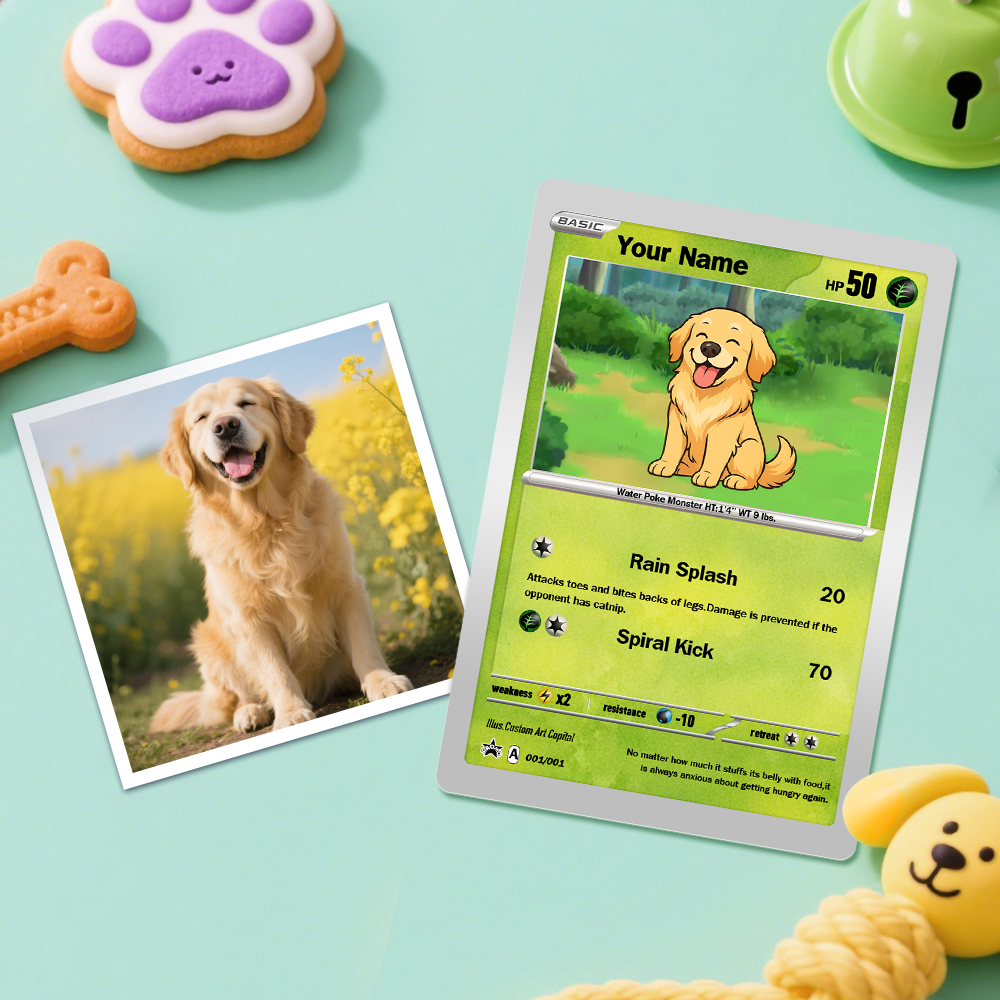 Carte Pokemon Personnalisée Pour Animaux De Compagnie, Cadeau Personnalisé Pour Les Amoureux Des Animaux De Compagnie, Cadeaux Personnalisés Pour Chiens - MaPhotochaussetteFr