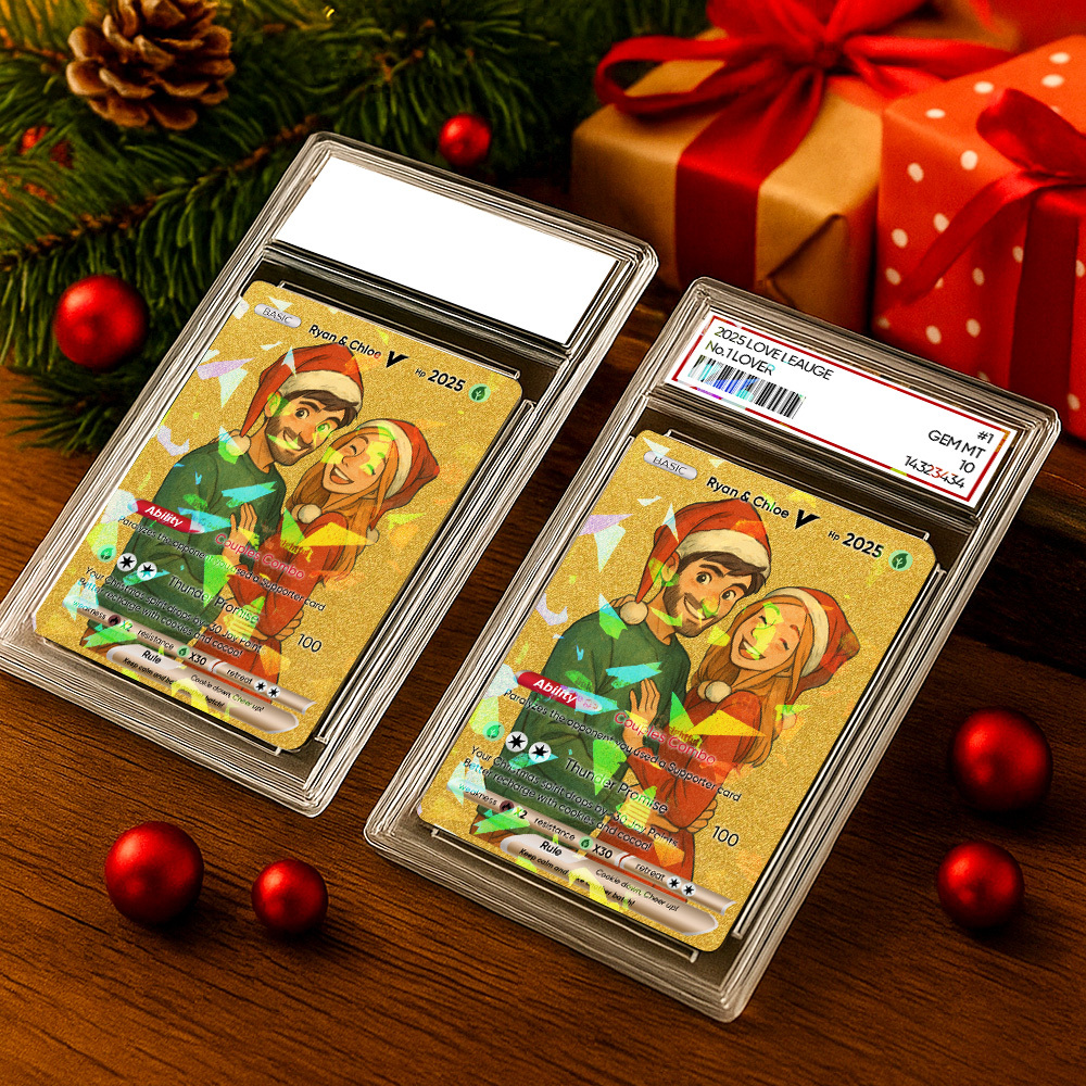 Carte De Noël Dorée Personnalisée Style Anime, Mini-carte De Collection Scintillante, Cadeau Pour Lui, Elle Ou Ses Amis - MaPhotochaussetteFr