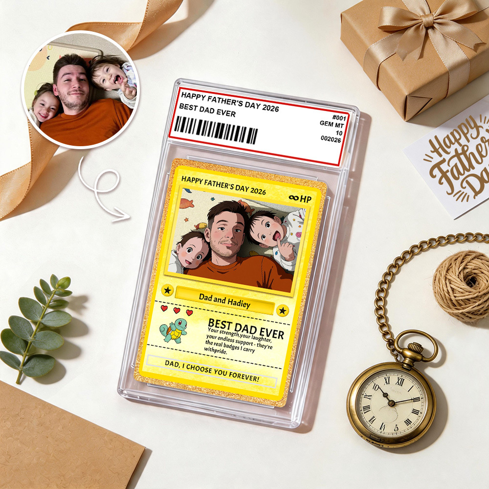 Carte Personnalisée Pour La Fête Des Pères – Carte à Collectionner Personnalisée Avec Photo Et Noms – Cadeau Unique « Meilleur Papa De Tous Les Temps » Pour Papa, Grand-père, Mari – Plaque De Collection Style Poke Pour La Fête Des Pères 2026