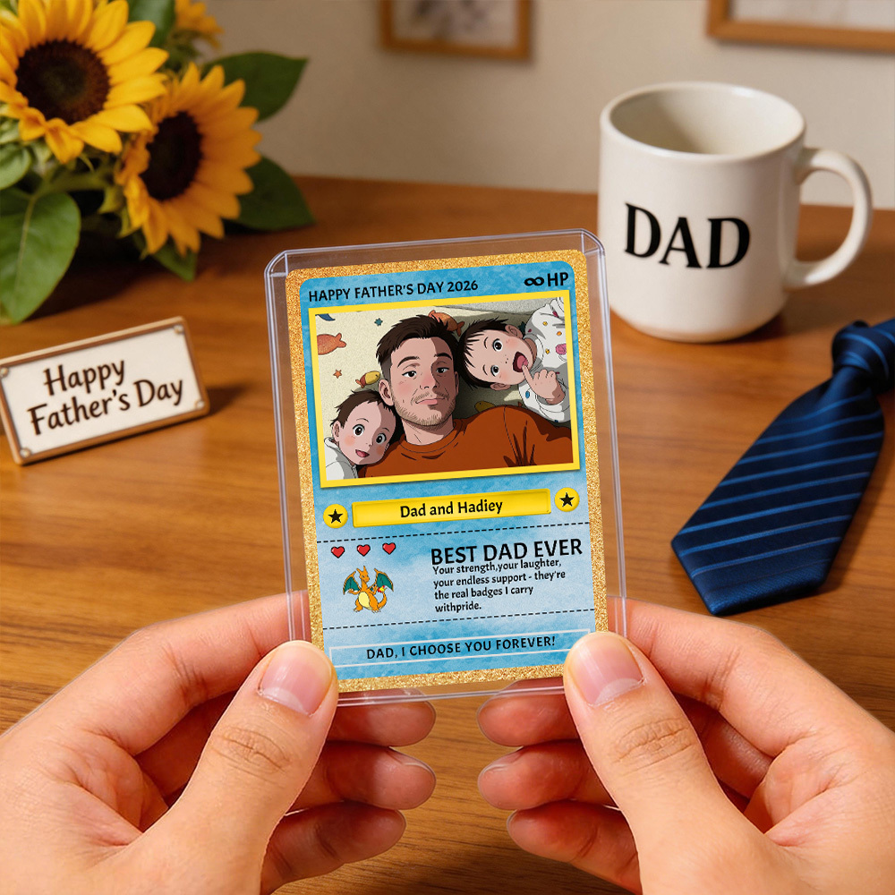 Carte Personnalisée Pour La Fête Des Pères – Carte à Collectionner Personnalisée Avec Photo Et Noms – Cadeau Unique « Meilleur Papa De Tous Les Temps » Pour Papa, Grand-père, Mari – Plaque De Collection Style Poke Pour La Fête Des Pères 2026