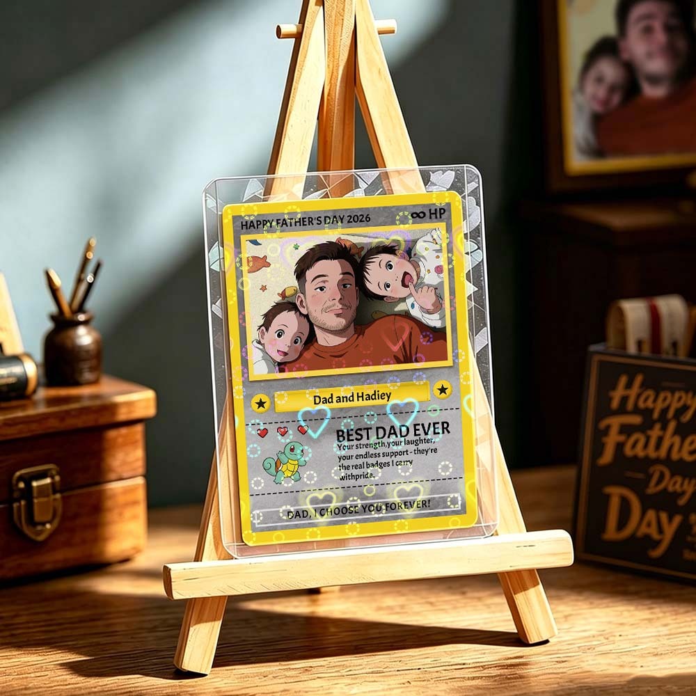 Carte Personnalisée Pour La Fête Des Pères – Carte à Collectionner Personnalisée Avec Photo Et Noms – Cadeau Unique « Meilleur Papa De Tous Les Temps » Pour Papa, Grand-père, Mari – Plaque De Collection Style Poke Pour La Fête Des Pères 2026