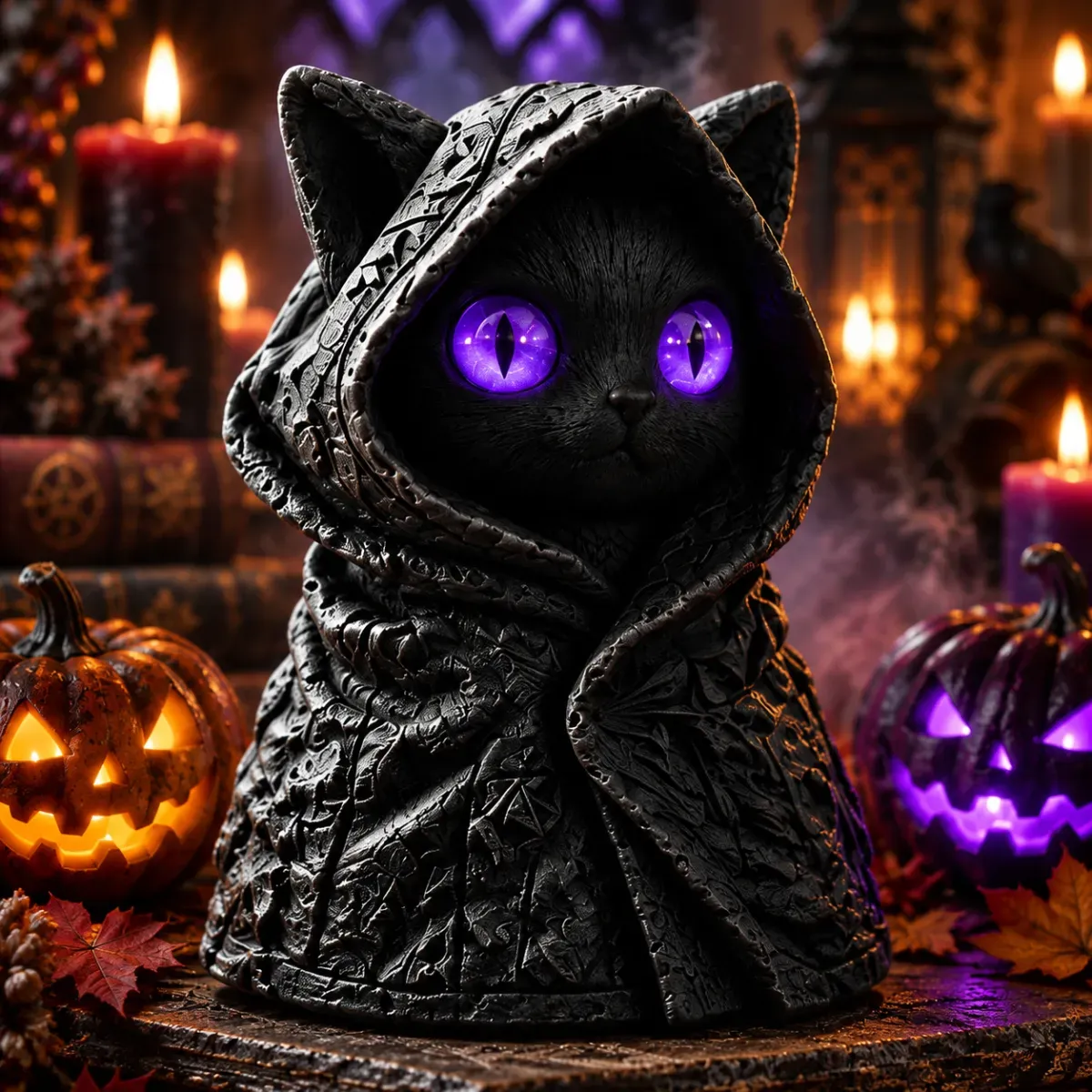 Figurine De Chat Mystérieux à Capuche - Statue De Chat Noir Gothique, Sculpture De Chaton Sorcière Fantastique Pour La Décoration Intérieure, Cadeau Parfait Pour Les Amoureux Des Chats - MaPhotochaussetteFr
