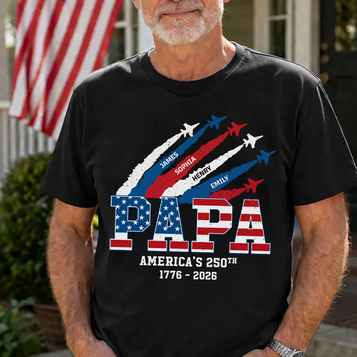 Proud Dad Grandpa Nation Flag American 250th Anniversary - Chemise Personnalisée - Cadeau Cool Pour La Fête Des Pères Pour Papa, Grand-père - MaPhotochaussetteFr