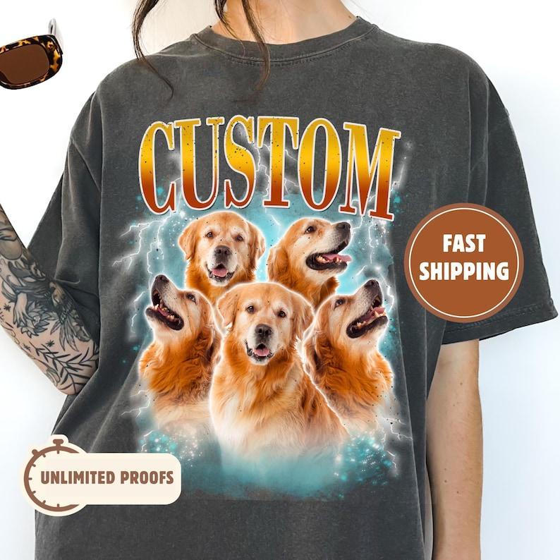 T-shirt Personnalisé Pour Animaux De Compagnie, Couleurs Confortables, Vintage, Bootleg, Photo Et Nom De L'animal, Portrait De Chien Personnalisé, T-shirt Personnalisé, T-shirt Pour Chat, T-shirt Des Années 90