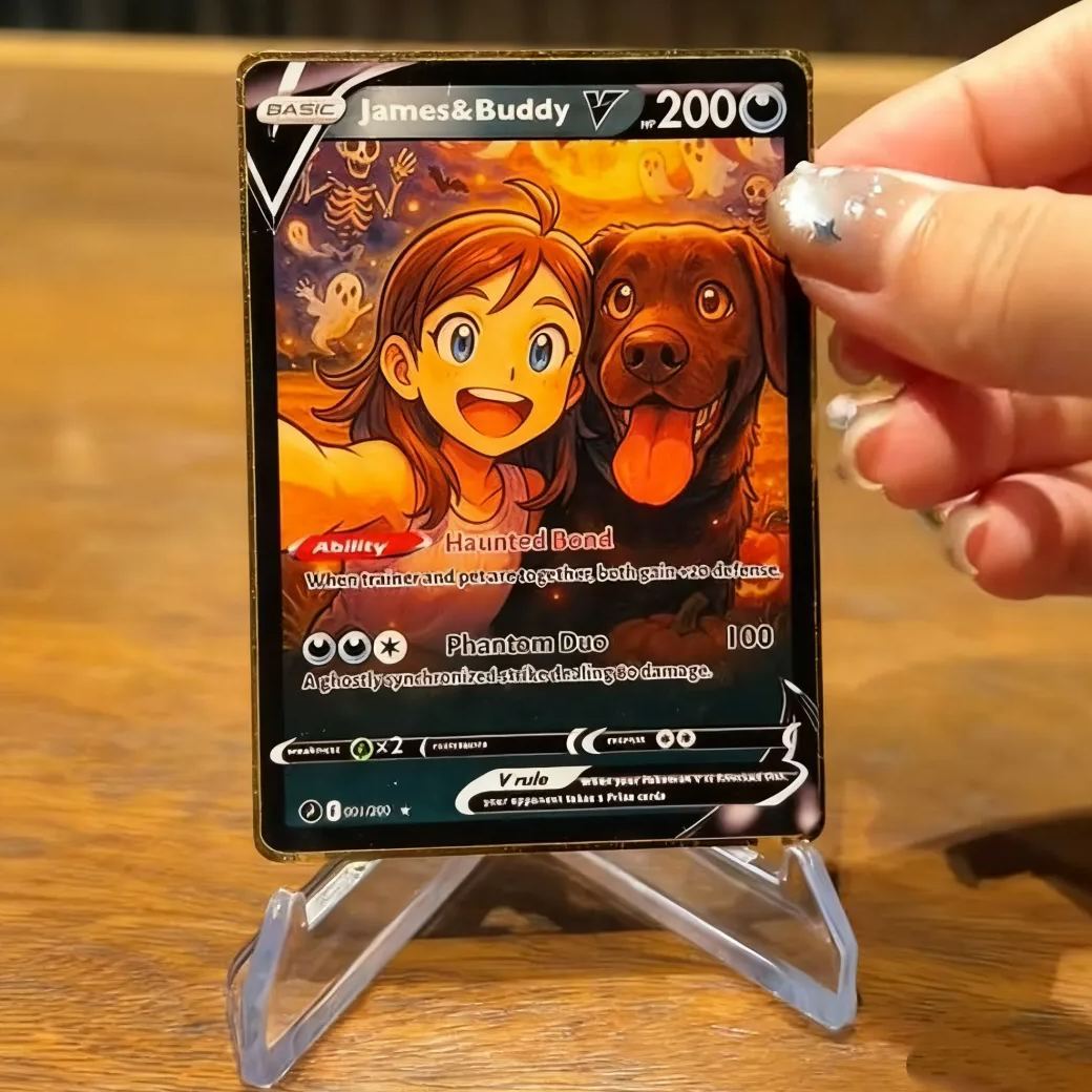 Carte À Collectionner Halloween Personnalisée Transformez Votre Animal De Compagnie En Une Carte Pokémon Effrayante Cadeau D'halloween Personnalisé Pour Animal De Compagnie - MaPhotochaussetteFr