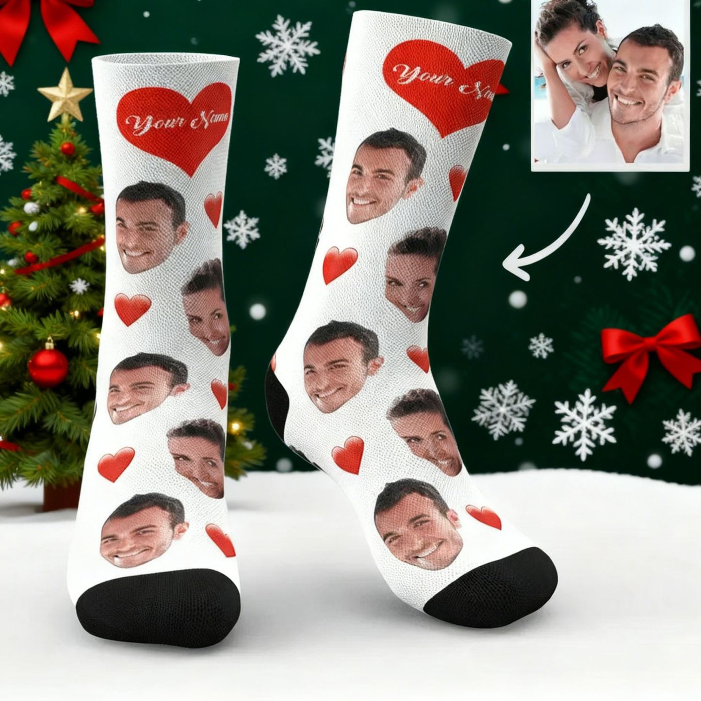 Aperçu 3D Chaussettes Personnalisées en Forme de Cœur Avec Votre Texte