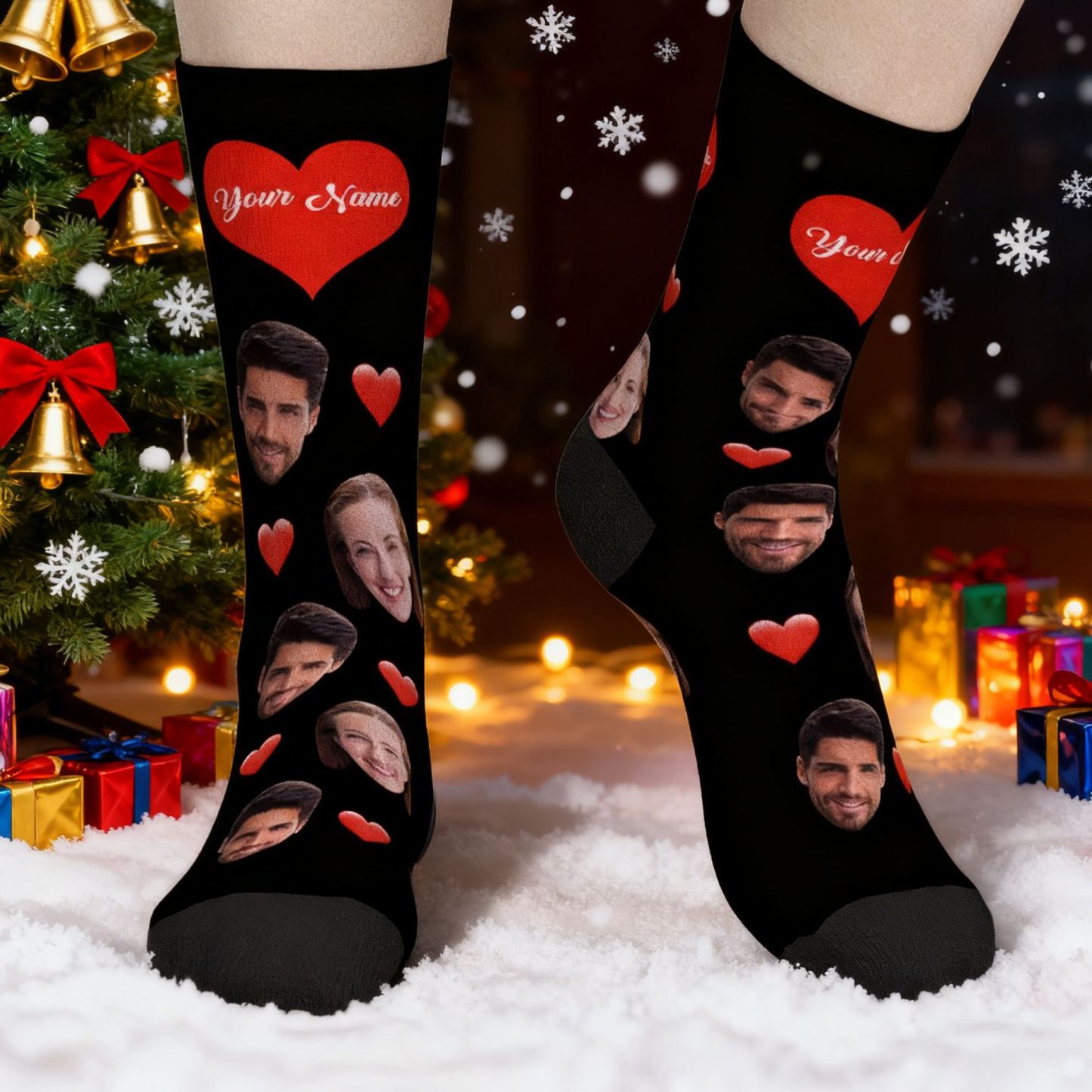 Cadeaux De Noël De Chaussettes De Coeur De Visage Personnalisés