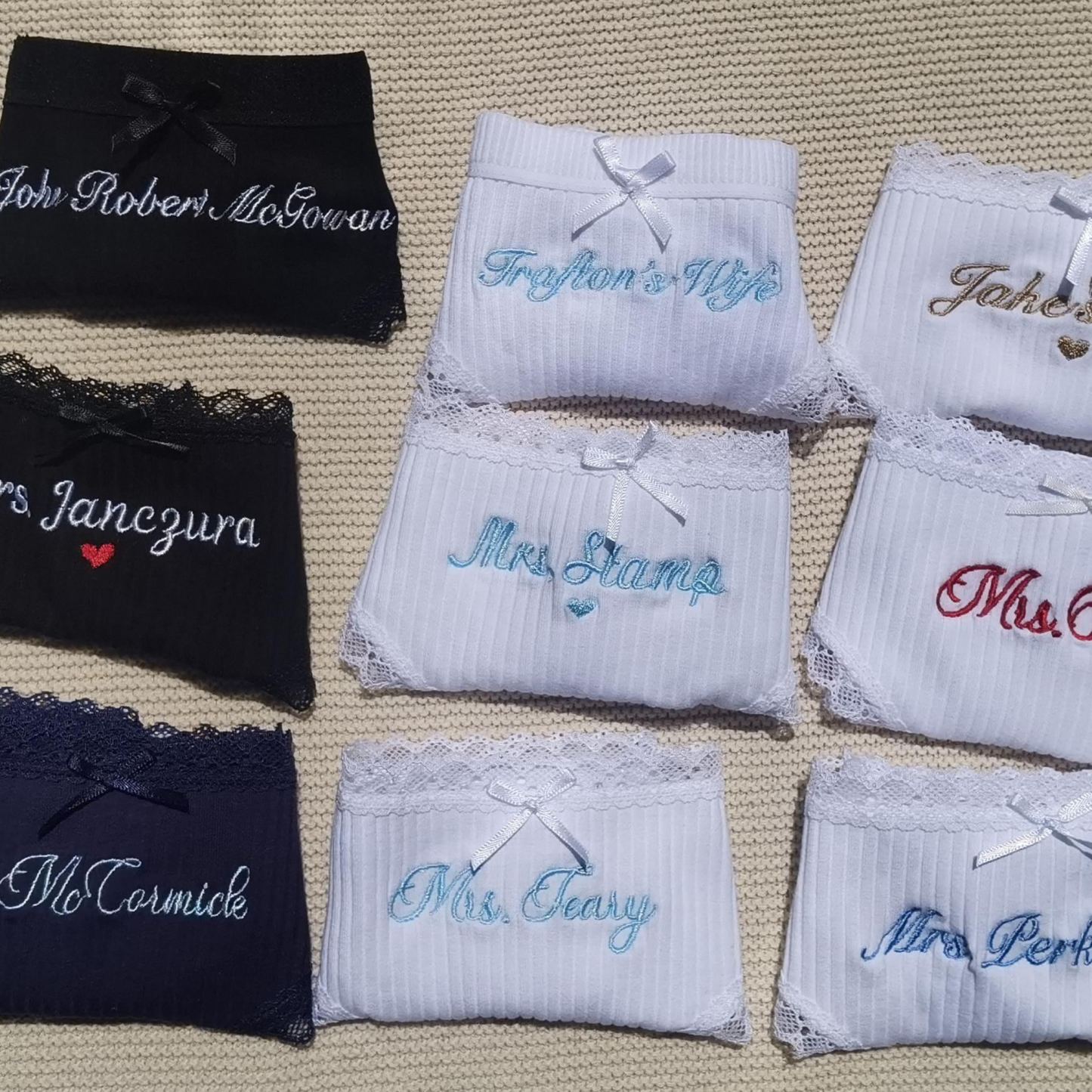 String En Coton Personnalisé – Nom Brodé Personnalisé, Lingerie De Mariée, Cadeau De Mariage - MaPhotochaussetteFr