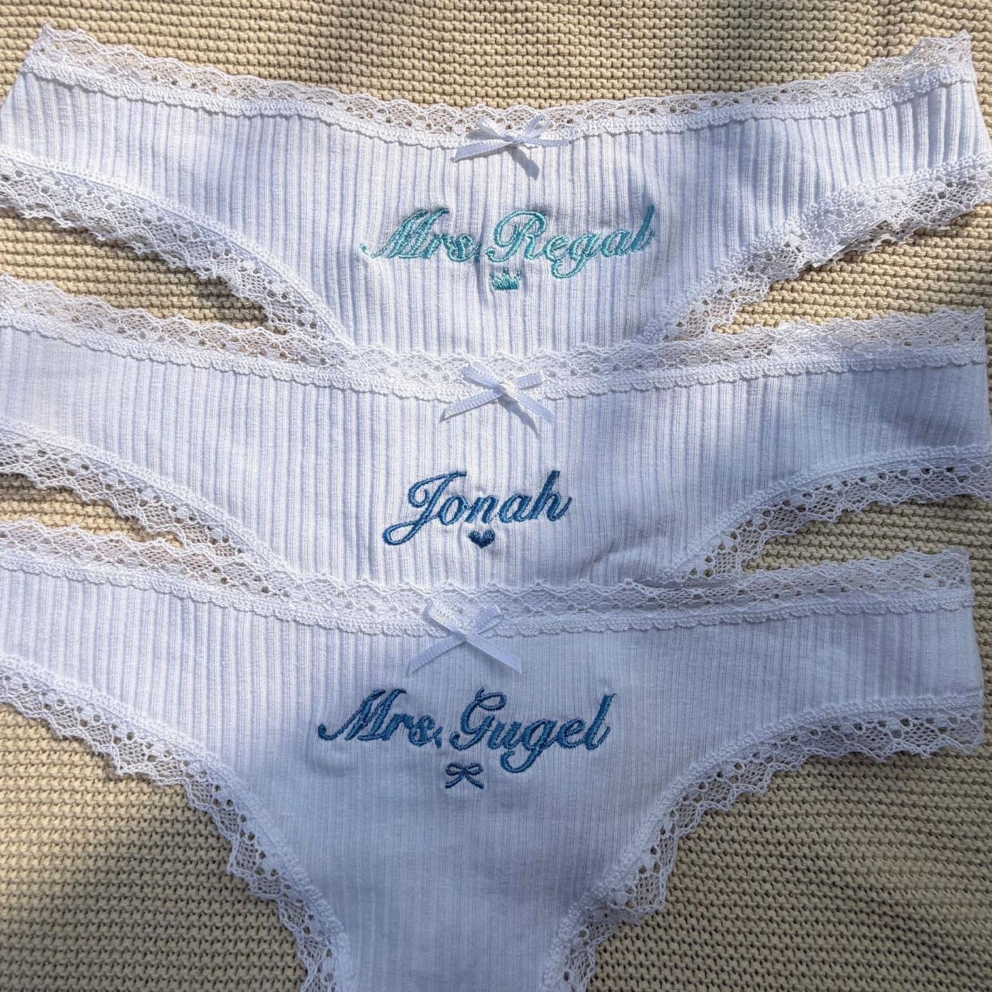 String En Coton Personnalisé – Nom Brodé Personnalisé, Lingerie De Mariée, Cadeau De Mariage - MaPhotochaussetteFr
