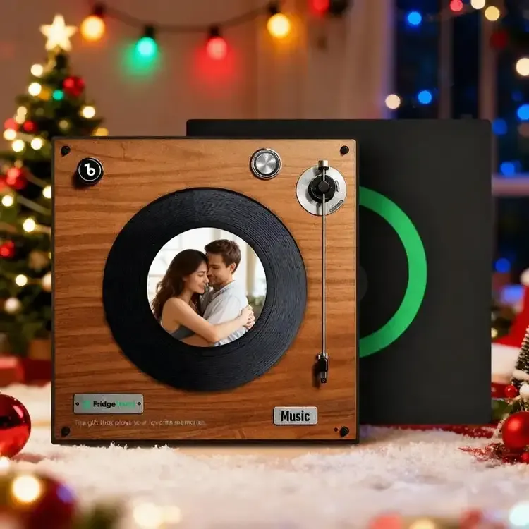 Cadeau De Fête Des Pères : Aimant De Réfrigérateur Personnalisé Avec Musique Et Photo, Possibilité De Personnaliser 1 À 6 Vinyles Et Chansons